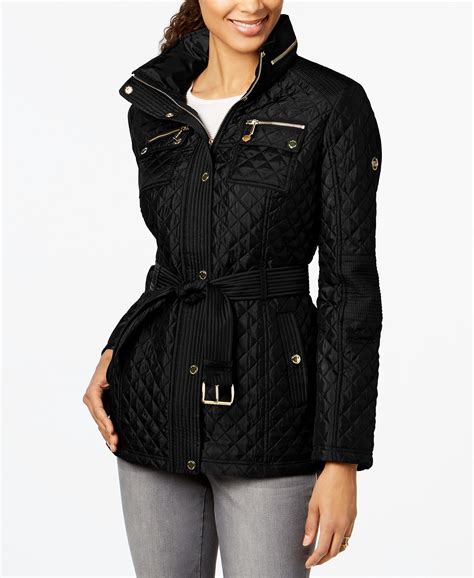 michael kors black hooded long padded coat|Michael Kors black wool coat.